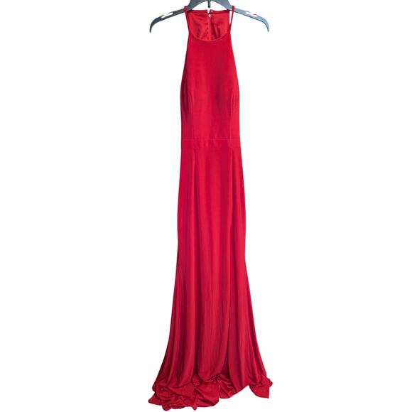 Sherri Hill Red Halter Open Back Gown Size 6 Long Formal Prom Dress - Picture 2 of 6